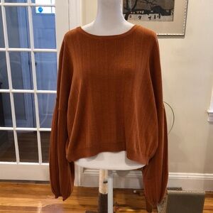 Line & Dot orange/brown cropped long sleeve pullover crew neck sweater. Size L